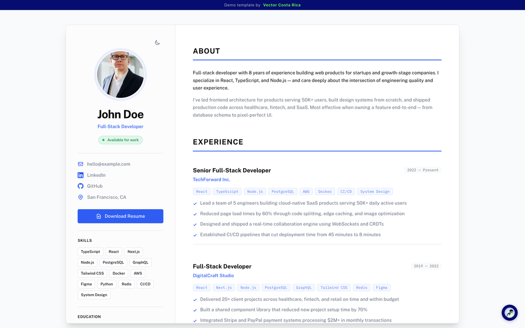 Plantilla CV / Portafolio — vista previa en vivo